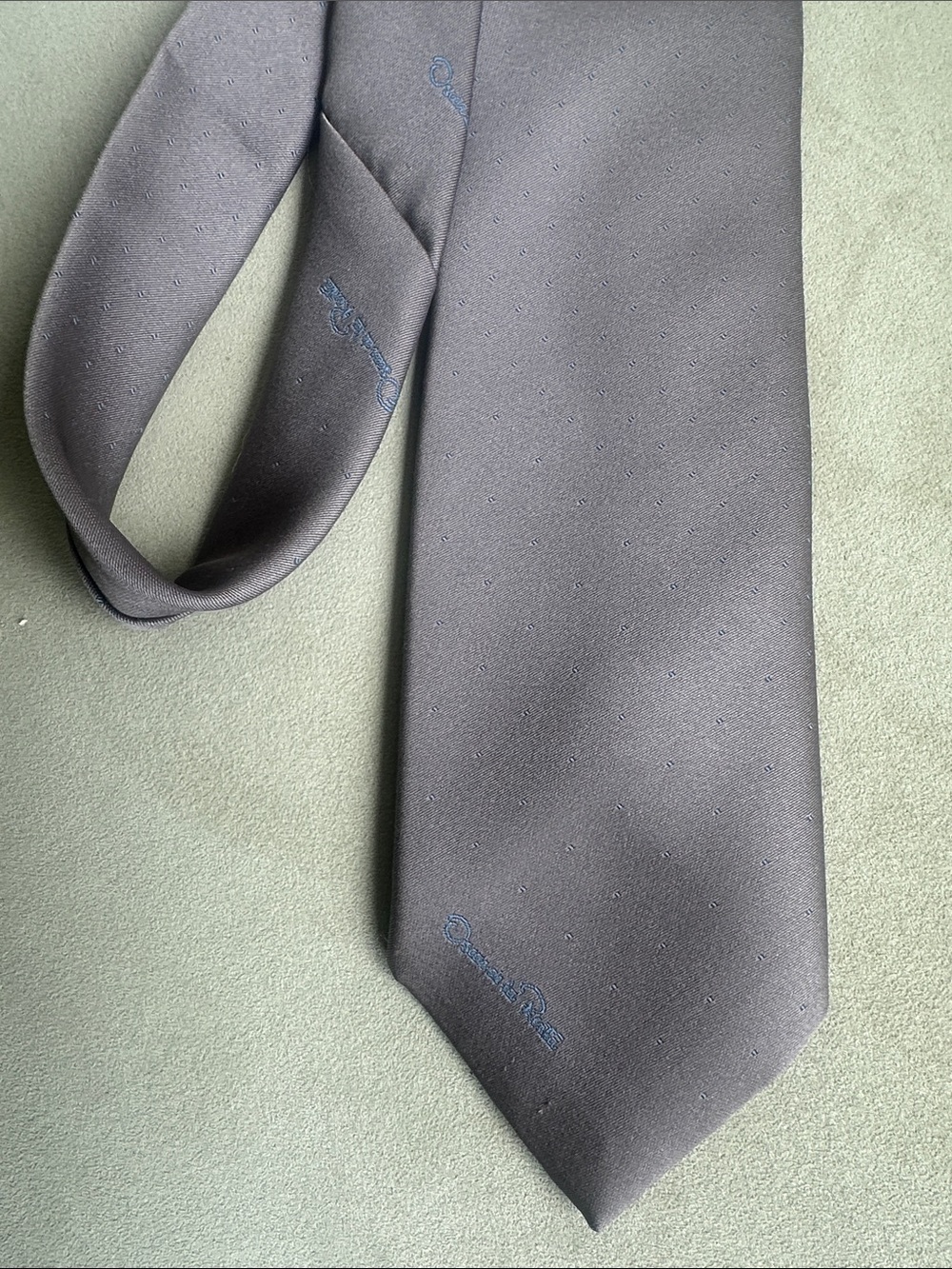 Oscar de la Renta Slate Gray Tie with Subtle Blue Logo Accent